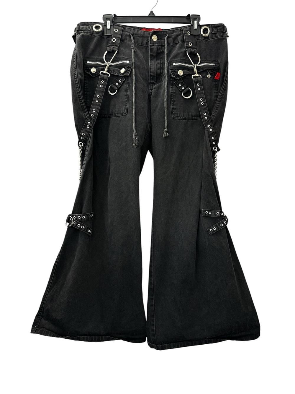 Tripp NYC Pants 100% Cotton Black Denim Chains Grommet Straps Size 13